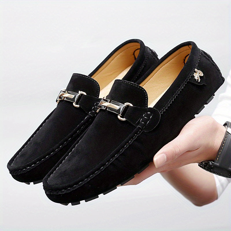 Loafer Shoes With Metallic Decor, Comfy Slip On Shoes